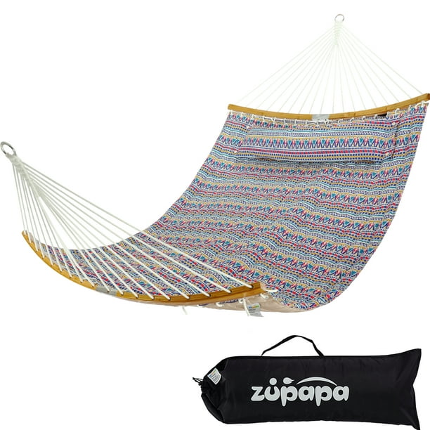 Cotton Hammock Swing with Strong Wooden Stick & Pillow Ohuhu Double Hammock with Metal Stand Stable Detachable Metal Stand Bonus 2 Carrying Bag